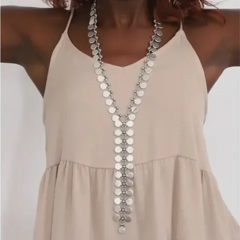 Silver Bohemian Statement Disc Necklace NIB